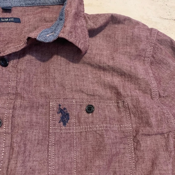 U.S. Polo Assn. Men’s XL Slim Fit Burgundy Casual Button-Down Shirt- Long Sleeve - Picture 3 of 6